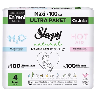 Sleepy Natural Double Soft Ultra Bebek Bezi Maxi 100 Adet (7'li Paket) ürün görseli 1