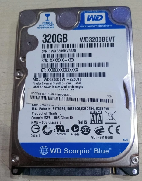 (2.EL-KAFA ATIYOR-BOZUK) 320GB Western Digital WD3200BEVT 5400RPM Sata 3.0 Gbps 2.5" Harddisk ürün görseli 1