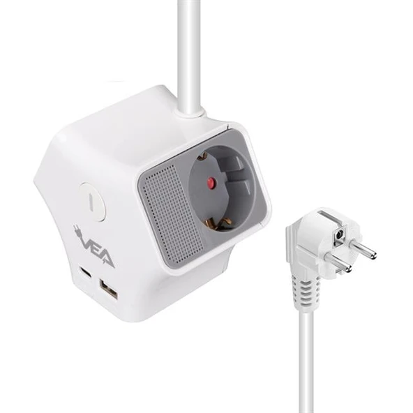 Vea VE-G903YC 3'Lü USB+ Type-C Girişli Anahtarlı 1.5 Metre Grup Priz ürün görseli 1