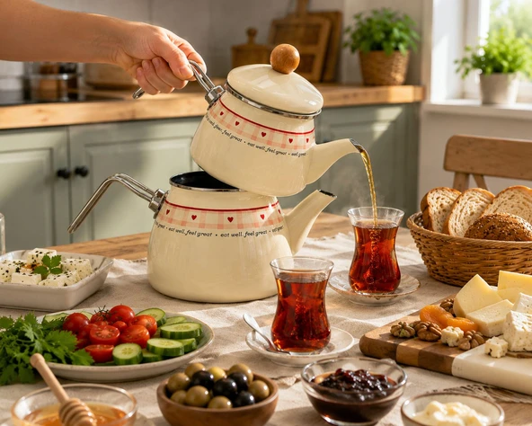 Emaye Çaydanlık Takımı 2+1 Lt - Resim 4