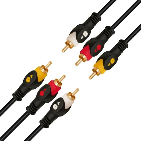 Powermaster PM-2017 Gold Uç 1.5 Metre Siyah 3 Rca + 3 Rca Kablo ürün görseli 1