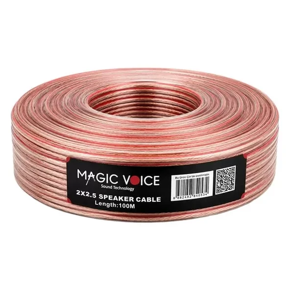 Magicvoice 2X2.50 Şeffaf Kırmızı Çizgili 100 Metre Hoparlör Kablosu ürün görseli 1