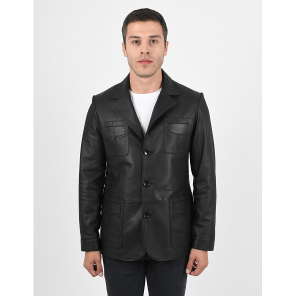 Martell Siyah Fit Blazer Hakiki Deri Ceket Erkek ürün görseli 1