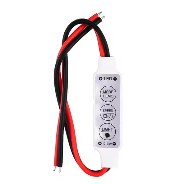 Powermaster 12-24 Volt Mini Üç Tuşlu Tek Renkli Led Kontrol Cihazı (Kırmızı - Siyah Kablo) ürün görseli 1