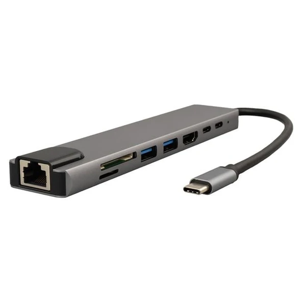 Powermaster Type-C 8İn1 HDMI Çok Fonksiyonlu USB 3.0 Dock Station (Macbook - PC - Playstation - Xbox) ürün görseli 1