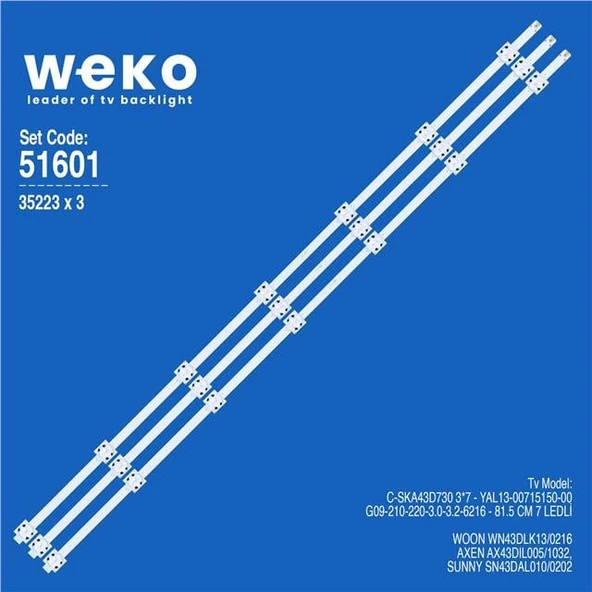 Woon WN043DLD16AT015-ILTFM 43'' İnç 3 Adet Tv Led Bar (Seri 2) (Tvnizi açıp içindeki led barla birebir aynısı olduğunu görmeden almayınız. Sonrasında iade ALMAMAKTAYIZ.) ürün görseli 1