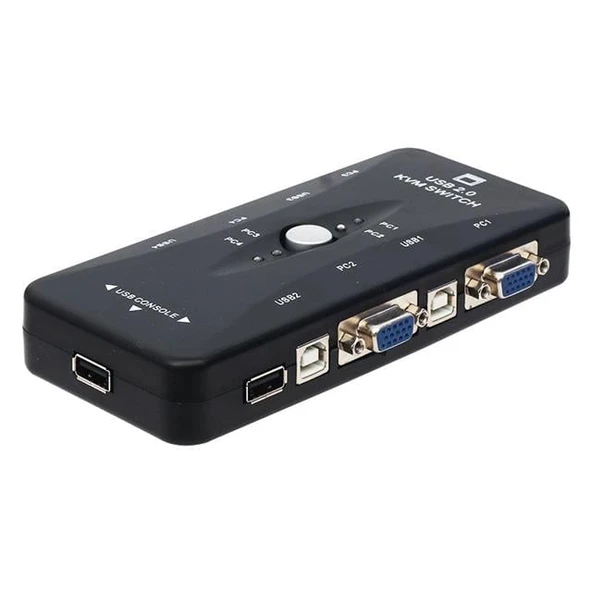 Powermaster PM-15166 4 Kanal VGA KVM Switch (4 Bilgisayarı Tek Elden Yönetin) ürün görseli 1