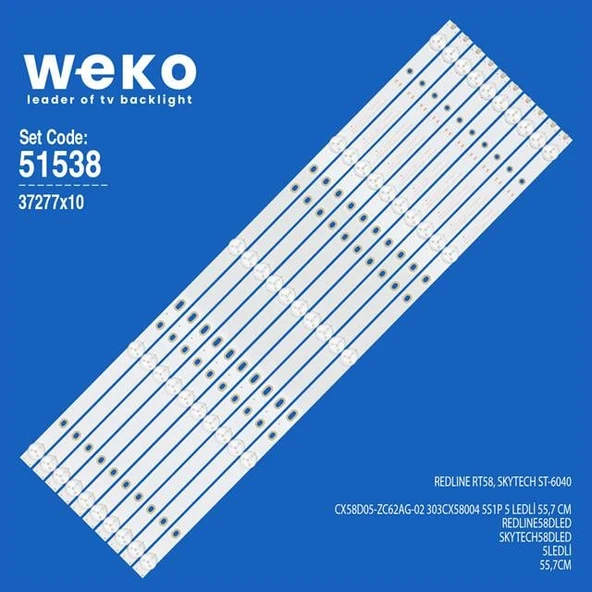 Wkset-6538 37227X10 Cx58d05-Zc62ag-02 303Cx58004 5S1P  10 Adet Led Bar (Tvnizi açıp içindeki led barla birebir aynısı olduğunu görmeden almayınız. Sonrasında iade ALMAMAKTAYIZ.) ürün görseli 1