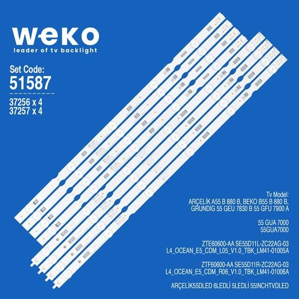 Wkset-6587 37256X4 37257X4 Se55d11l/R-Zc22ag-03 8 Adet Led Bar (Tvnizi açıp içindeki led barla birebir aynısı olduğunu görmeden almayınız. Sonrasında iade ALMAMAKTAYIZ.) ürün görseli 1
