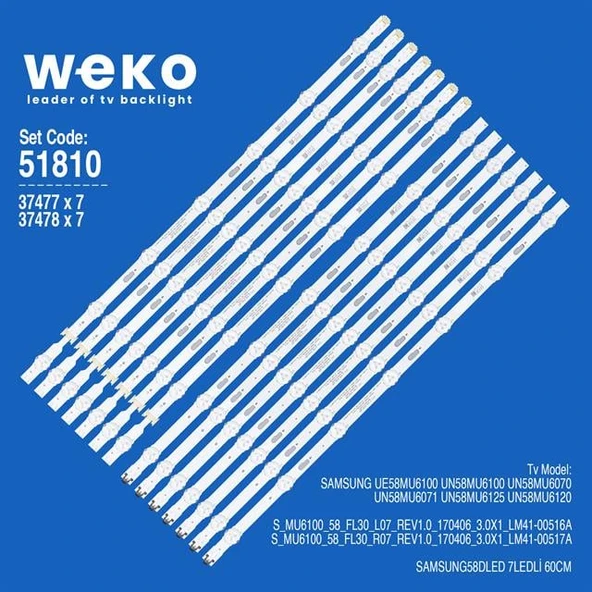 Wkset-6810 37477X7 37478X7 V7du-580Dca/B  14 Adet Led Bar (Tvnizi açıp içindeki led barla birebir aynısı olduğunu görmeden almayınız. Sonrasında iade ALMAMAKTAYIZ.) ürün görseli 1