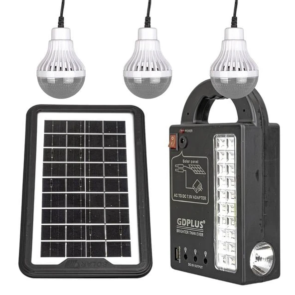 Powermaster GD-999 Güneş Enerjili Solar Aydınlatma Sistemi 3 Ampullü Powerbank Özellikli Taşınabilir Kamp Seti ürün görseli 1