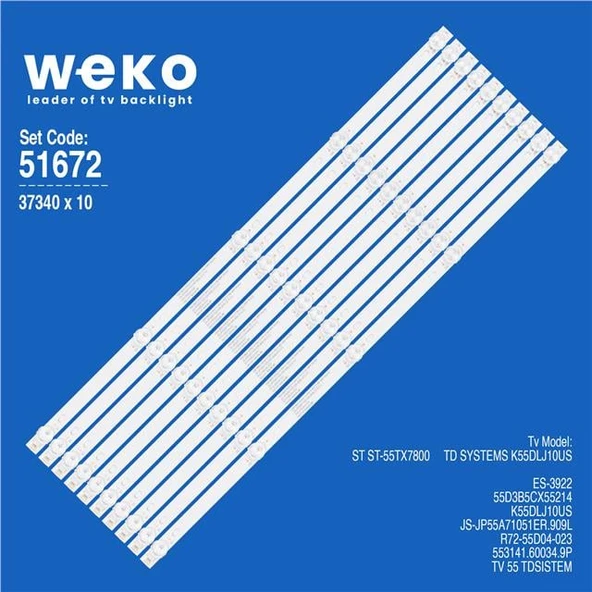 Wkset-6672 37340X10 Js-Jp55a71051er.909L  10 Adet Led Bar 3V (Tvnizi açıp içindeki led barla birebir aynısı olduğunu görmeden almayınız. Sonrasında iade ALMAMAKTAYIZ.) ürün görseli 1