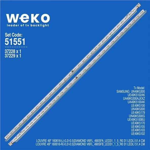 Samsung UE49K5100BU 49'' İnç 2 Adet Tv Led Bar (Tvnizi açıp içindeki led barla birebir aynısı olduğunu görmeden almayınız. Sonrasında iade ALMAMAKTAYIZ.) ürün görseli 1