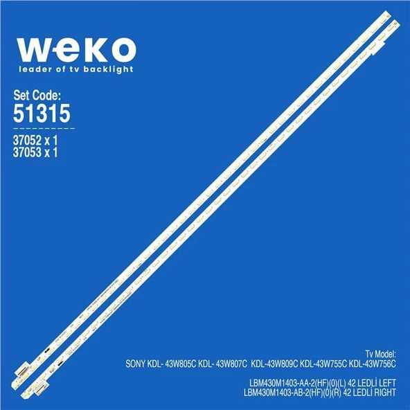 Sony KDL-43W805C 43'' 2 Adet Tv Led Bar (Tvnizi açıp içindeki led barla birebir aynısı olduğunu görmeden almayınız. Sonrasında iade ALMAMAKTAYIZ.) ürün görseli 1