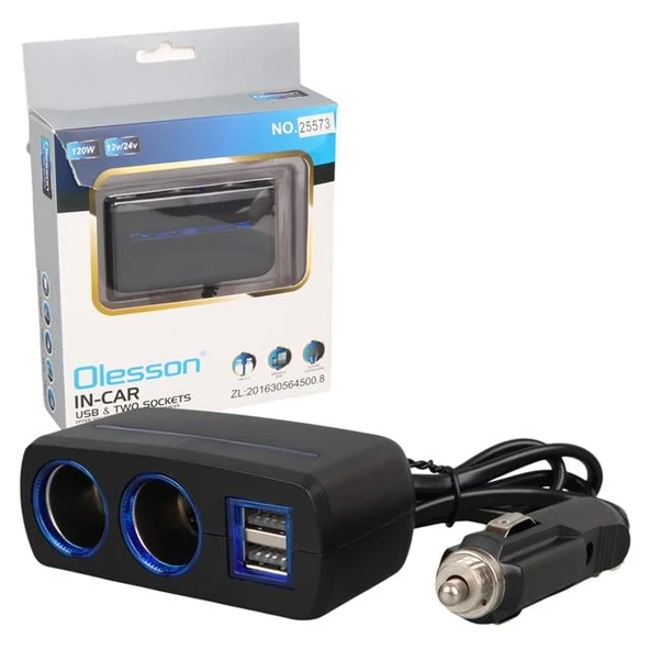 Olesson 1638 12-24V Çift USB Girişli 120W 80 CM Kablolu 2'LI Araç Çakmak Çoklayıcı ürün görseli 1