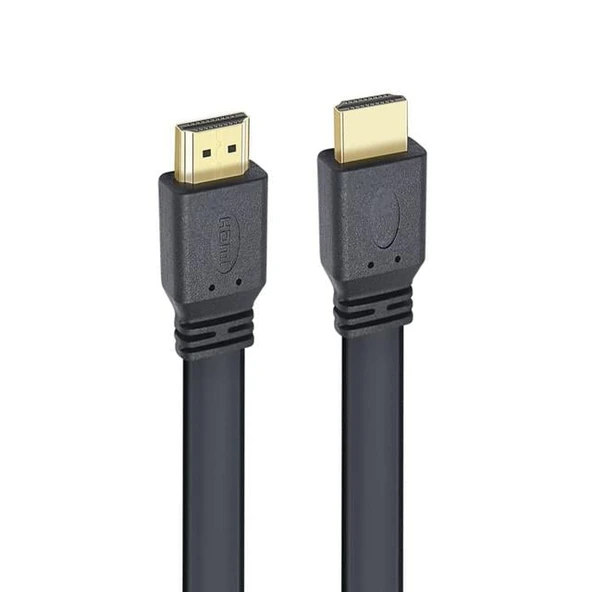 Powermaster HK-25508 Düz Siyah 1.5 Metre Flat Yassı Gold Uçlu 19 Pin HDMI Kablo ürün görseli 1