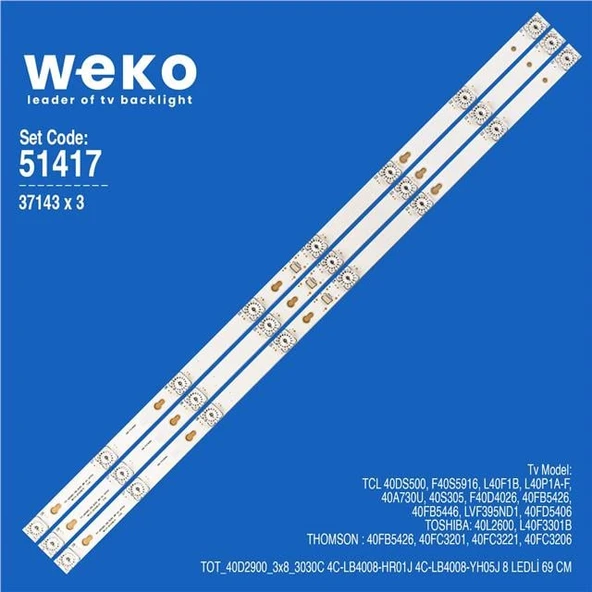 Tcl 40A730U 40'' 3 Adet Tv Led Bar (Tvnizi açıp içindeki led barla birebir aynısı olduğunu görmeden almayınız. Sonrasında iade ALMAMAKTAYIZ.) ürün görseli 1