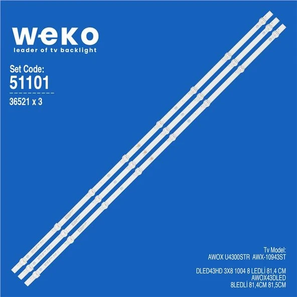 Awox AWX-10943ST 43'' 3 Adet Tv Led Bar (Seri 1) (Tvnizi açıp içindeki led barla birebir aynısı olduğunu görmeden almayınız. Sonrasında iade ALMAMAKTAYIZ.) ürün görseli 1