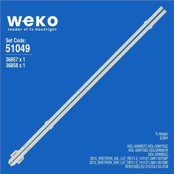 Sony KDL-50W756C 50'' 2 Adet Tv Led Bar (Tvnizi açıp içindeki led barla birebir aynısı olduğunu görmeden almayınız. Sonrasında iade ALMAMAKTAYIZ.) ürün görseli 1