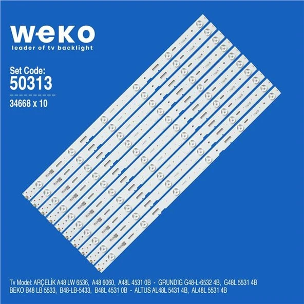 Beko B48L 4531 0B 48'' İnç 10 Adet Tv Led Bar (Tvnizi açıp içindeki led barla birebir aynısı olduğunu görmeden almayınız. Sonrasında iade ALMAMAKTAYIZ.) ürün görseli 1