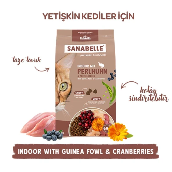 sanabelle Sanabelle Sanabelle Indoor Gine Tavuğu ve Yaban Mersinli Yetişkin Kuru Kedi Maması 8 Kg ürün görseli 1