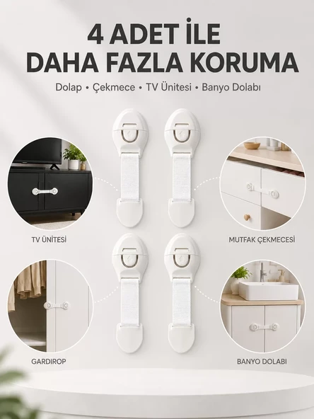 4'lü Çocuk Güvenlik Dolap ve Çekmece Kilidi ürün görseli 1
