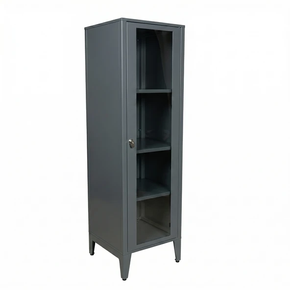 Alfafonet Ziglat Serisi Kilitli Metal Home Office Dolabı Cam Kapaklı Antrasit Gri 450x1500x450 mm ürün görseli 1
