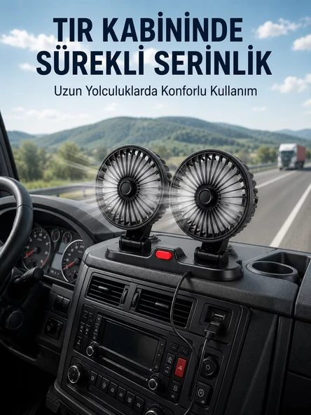 Çift Başlıklı Araç İçi USB Vantilatör Soğutucu Fan ürün görseli 1