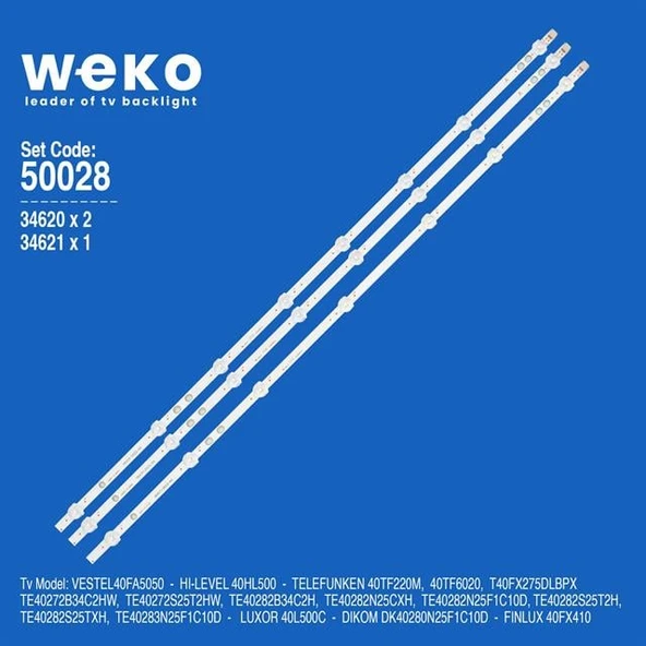WKSET-5028 34620X2 34621X1 17DLB40VXR1 - LB40017 3 ADET LED BAR (7+8LENS) (Tvnizi açıp içindeki led barla birebir aynısı olduğunu görmeden almayınız. Sonrasında iade ALMAMAKTAYIZ.) ürün görseli 1