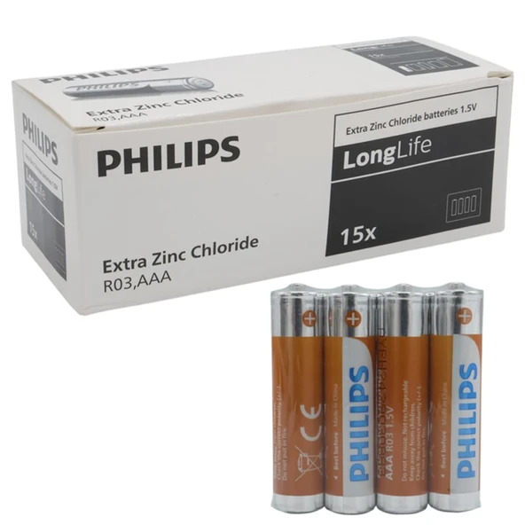 Philips Longlife Extra Zinc-Carbon İnce Kumanda Kalem Pili AAA (60'Lı Paket) ürün görseli 1