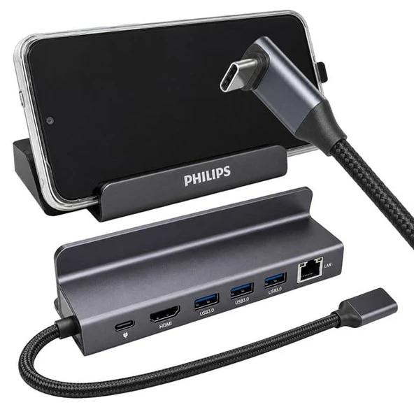 Philips SWR1691A/93 USB-C 6'Sı 1 Arada Stand Tasarımlı Hub - 4K 60Hz HDMI, 1000Mbps LAN, 100W PD ürün görseli 1