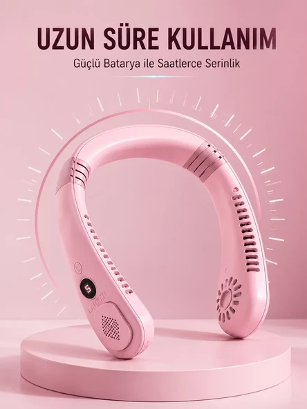 Pembe Boyun Fanı Sessiz Çalışan USB Şarjlı Taşınabilir Kişisel Serinletici ürün görseli 1