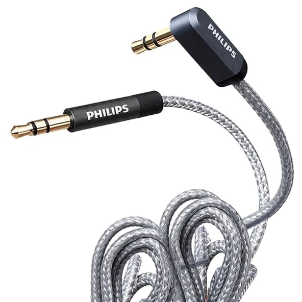 Philips SWR2114F/93 1 Metre 3.5Mm Stereo AUX Ses Kablosu 90 Derece L Tipi Açılı Örgülü Zırhlı ürün görseli 1