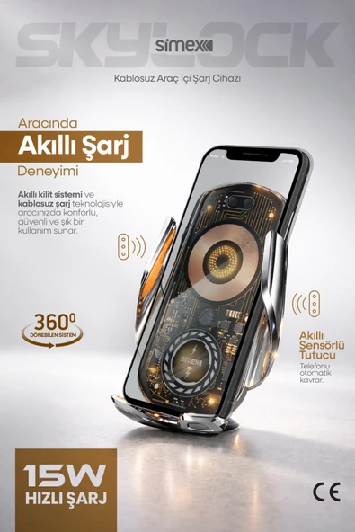 15W Kablosuz Şarjlı Araç İçi Telefon Tutucu Kancalı Araba Havalandırma Standlı Wireless Şarj Cihazı Aleti ürün görseli 1