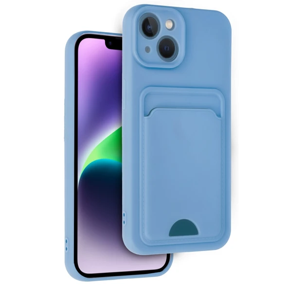İphone 14 Kılıf Kelvin Kartvizitli Silikon - Mavi ürün görseli 1