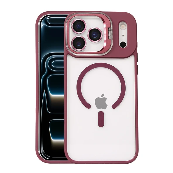 Joko İphone 17 Pro Remim Lensli Magsafe Standlı Kapak - Bordo ürün görseli 1