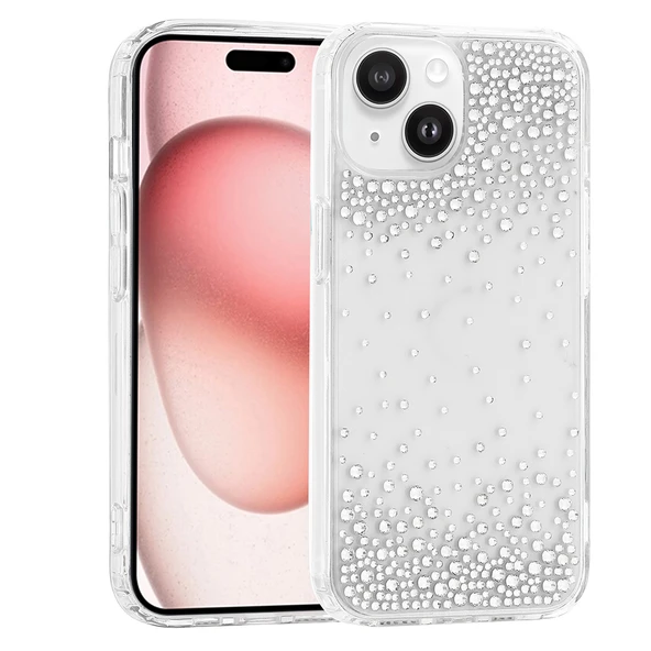 iPhone 15 Kılıf Airbag Tasarımlı Damla Taşlı Şeffaf Pera Silikon Kapak ürün görseli 1