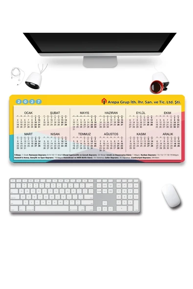 SonicTouch 2027 Takvimli Klavye Mousepad 40x90cm Sıvı Geçirmez Yüzey Kişiye isme Firmaya Özel ürün görseli 1