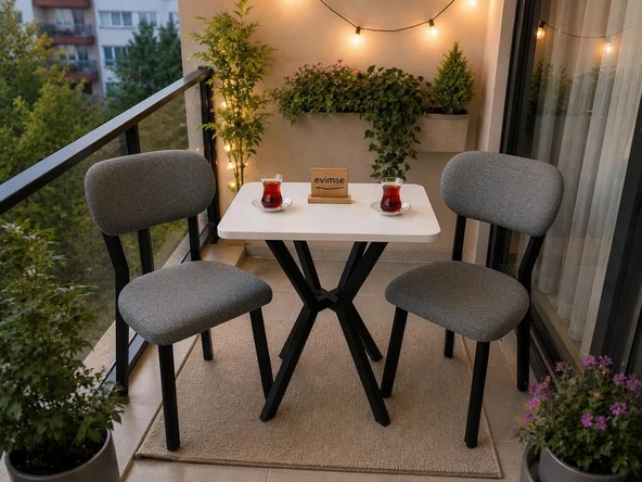 Nova Serisi - Modern Mutfak, Balkon, Bahçe Takımı 2 li sandalye 70x70 Masa-Nova Gri - Beyaz masa ürün görseli 1