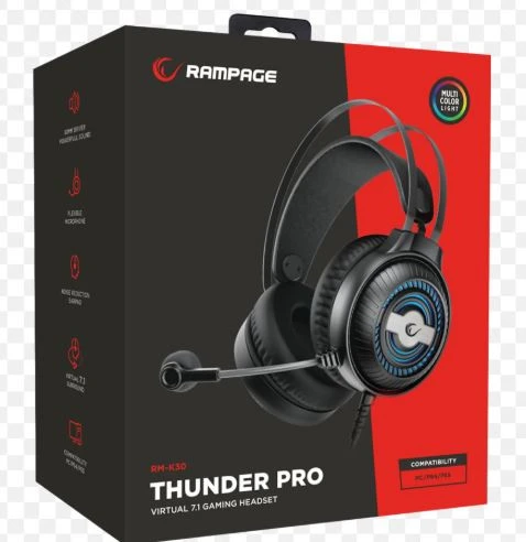 Rampage Thunder Pro RM-K30 7.1 USB Kablolu Kulak Üstü Oyuncu Kulaklığı ürün görseli 1