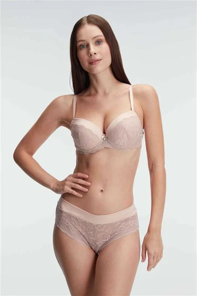 Destekli Balenli Kaplı Dantel Detaylı Sütyen Slip İç Çamaşırı Takımı ürün görseli 1