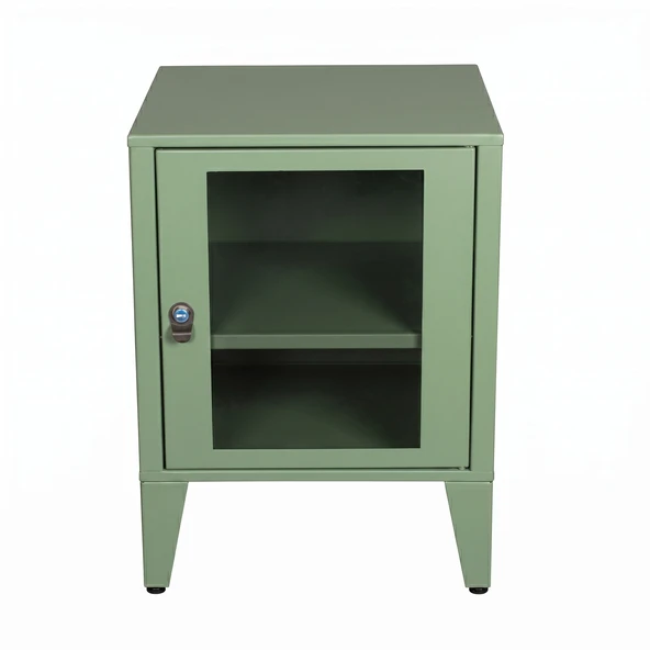 Alfafonet Ziglat Serisi Kilitli Metal Home Office Dolabı Cam Kapaklı Yeşil 450x600x450 mm ürün görseli 1