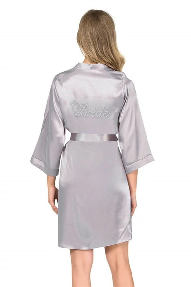 Gri Kısa Saten Bride Sabahlık ürün görseli 1