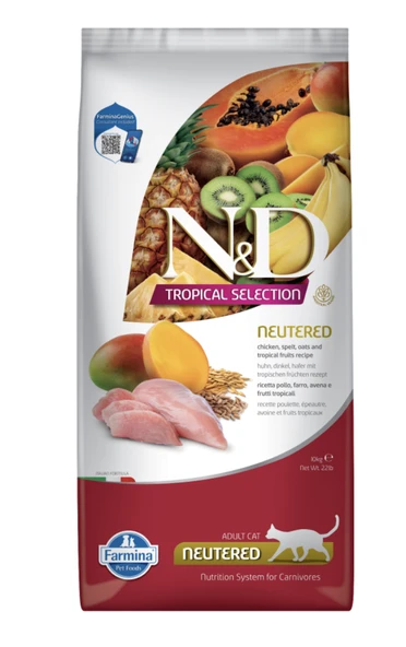 N&D Tropical Selection Tavuklu ve Tropikal Meyveli Kısırlaştırılmış Kedi Maması 10kg ürün görseli 1