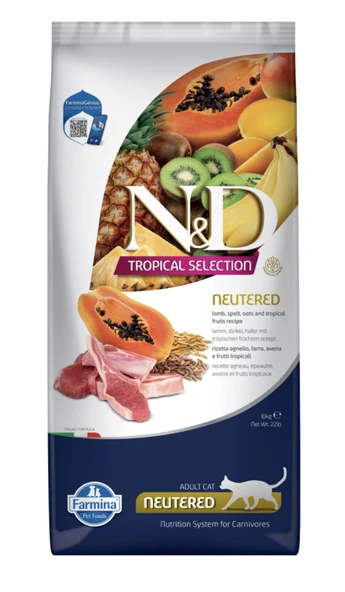 N&D Tropical Selection Kuzu Etli ve Tropikal Meyveli Kısırlaştırılmış Kedi Maması 10kg ürün görseli 1