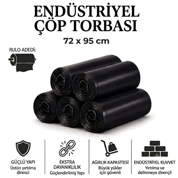 Battal Boy Sızdırmaz Endüstriyel Çöp Poşeti 72X95 cm 50'li Rulo - 300 Gram Ekstra Dayanıklı ürün görseli 1