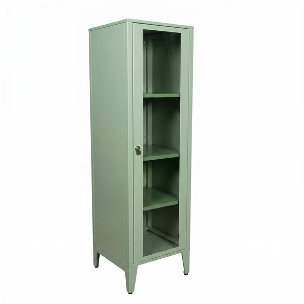 Alfafonet Ziglat Serisi Kilitli Metal Home Office Dolabı Cam Kapaklı Yeşil 450x1500x450 mm ürün görseli 1