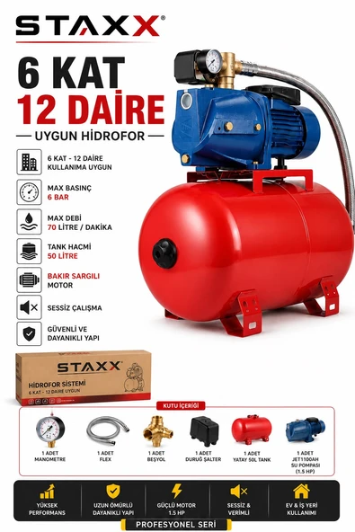 1.5 HP 50 LT Hidrofor Jet150 Otomatik Su Pompası Bakır Sargı 6 Kat 12 Daire Apartman Villa Hidrofor ürün görseli 1