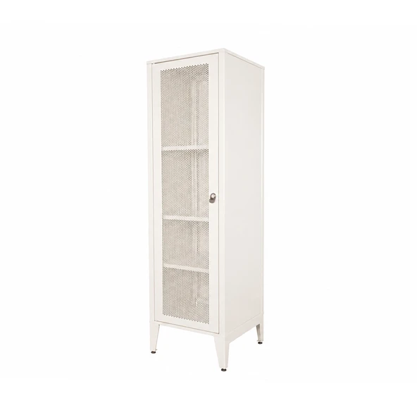Alfafonet Ziglat Serisi Kilitli Metal Home Office Dolabı %70 Perfore Kapaklı Mat Beyaz 450x1500x450 mm ürün görseli 1