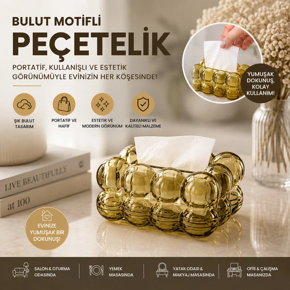 19X13X9CM KAHVERENGİ ŞEFFAF YAYLI MASAÜSTÜ BUBBLE DEKORATİF BULUT PEÇETELİK (5224) ürün görseli 1